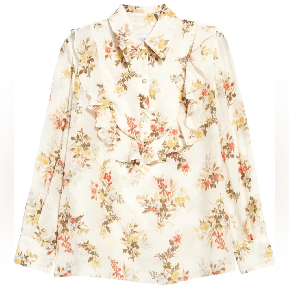 NWOT Erdem Julie Floral Print Ruffle Silk Blouse